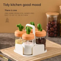 Cactus Seasoning Storage Box Home Glass Spice Jar Salt Container Bottle Set Condiment Organizer Kitchen Tool Cooking Accessory