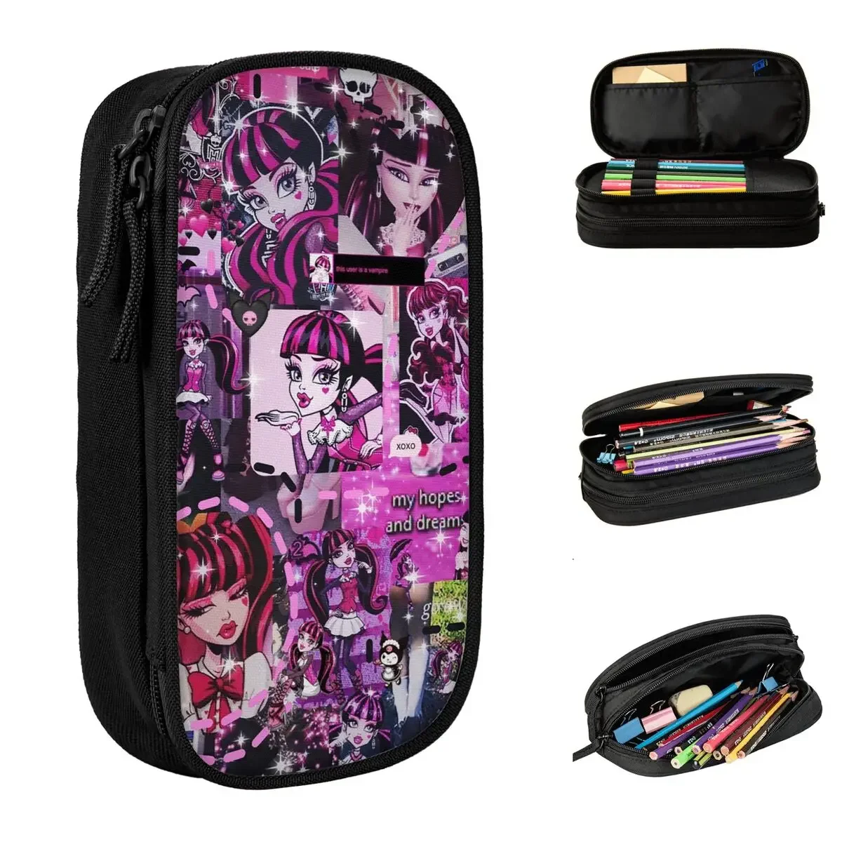 Cute Draculaura Girl Pencil Case Monster High Pencilcases Pen for Student Large Storage Bag Students School Zipper Stationery