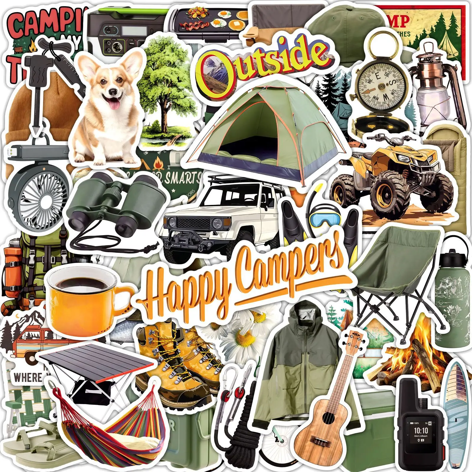 

10/30/50PCS Kawaii Happy Camping PVC Sticker Aesthetic Colored Decoration Scrapbooking Supplies DIY Hand Accounting for Kids