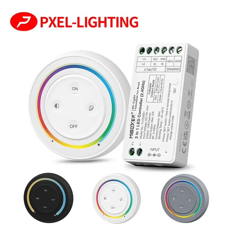 

Miboxer 2.4G Sunrise Remote Rainbow dimmer Switch Single color/CCT/RGB/RGBW/RGBCCT 2 or 3 in1LED Strip Light Bulb Controller
