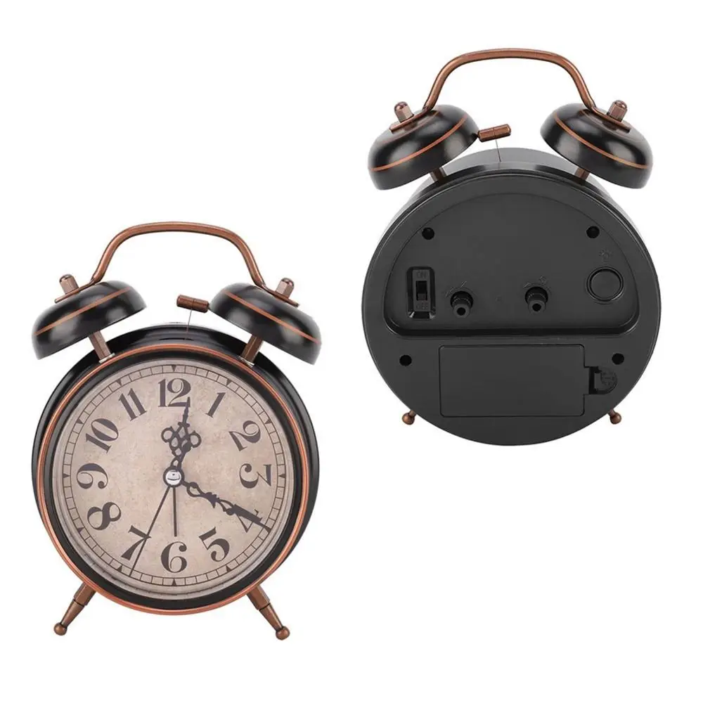 4 Inch Retro Alarm Clock Black&Gold with Night Light Desktop Clock Stable Feet Silent Movement Ringing Alarm Clock Bedroom Use