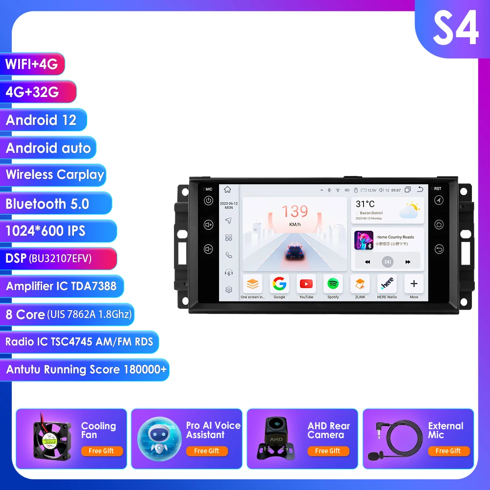 7" Draadloze Carplay Android Auto Autoradio voor JEEP COMPASS PATRIOT GRAND CHEROKEE WRANGLER DODGE JOURNEY CHRYSLER 300C GPS Audio 7862 Hoofdunit Scherm