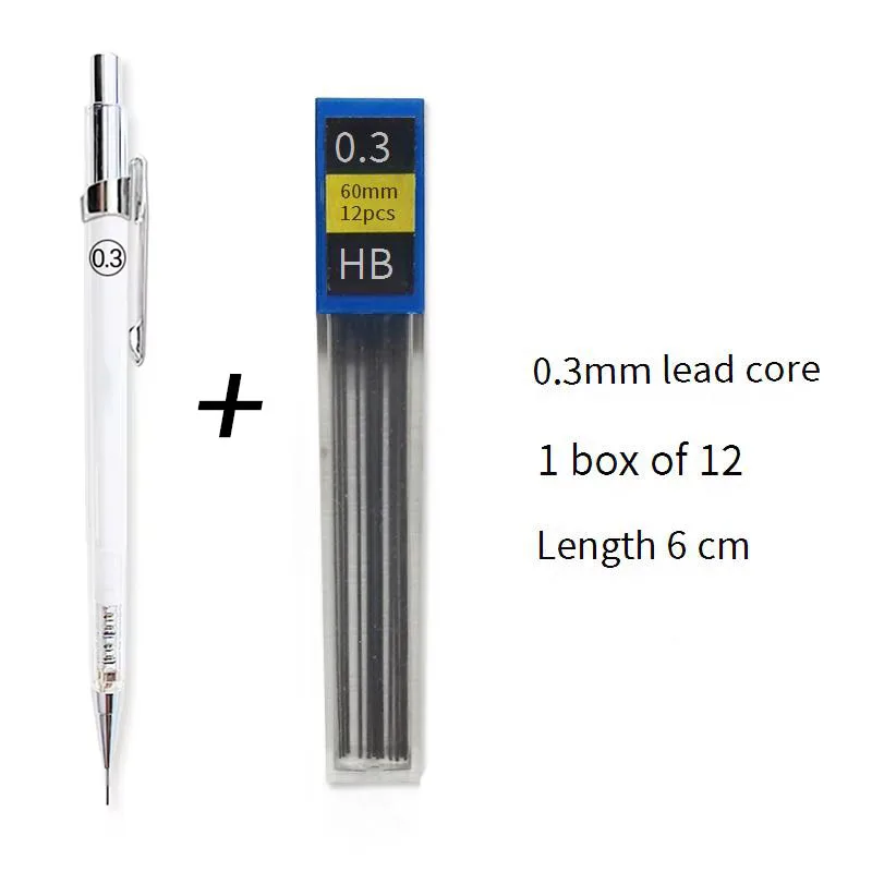 Pensil mekanis transparan 0.3/0.5/0.7/0.9mm dengan Set isi ulang siswa menulis alat tulis lukisan hadiah anak