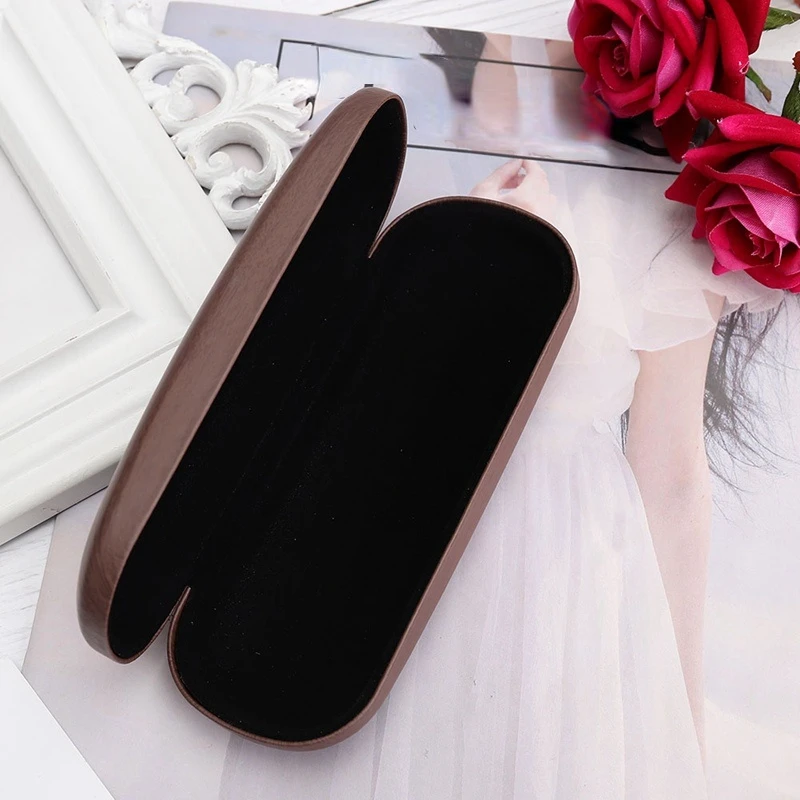 High Quality Wood Grain Hard Kit Holder Metal Reading Glasses Case for Men and Women PU Leather Eyeglass Box