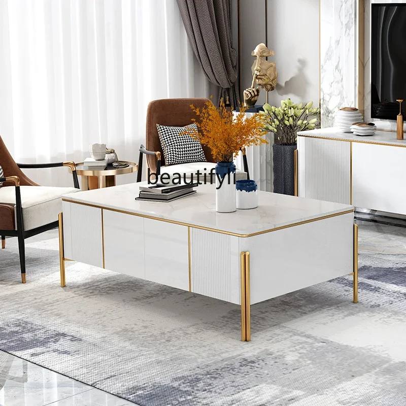

K18 Italian Light Luxury Coffee Table TV Cabinet Combination Simple Modern Living Room Home Tea Table Small Apartment Marble