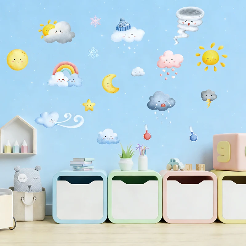 NEW Watercolor Wall Stickers for Kids' Rooms Daycare Centers Boys & Girls Decor Various Weather Conditions Easy Apply Removable