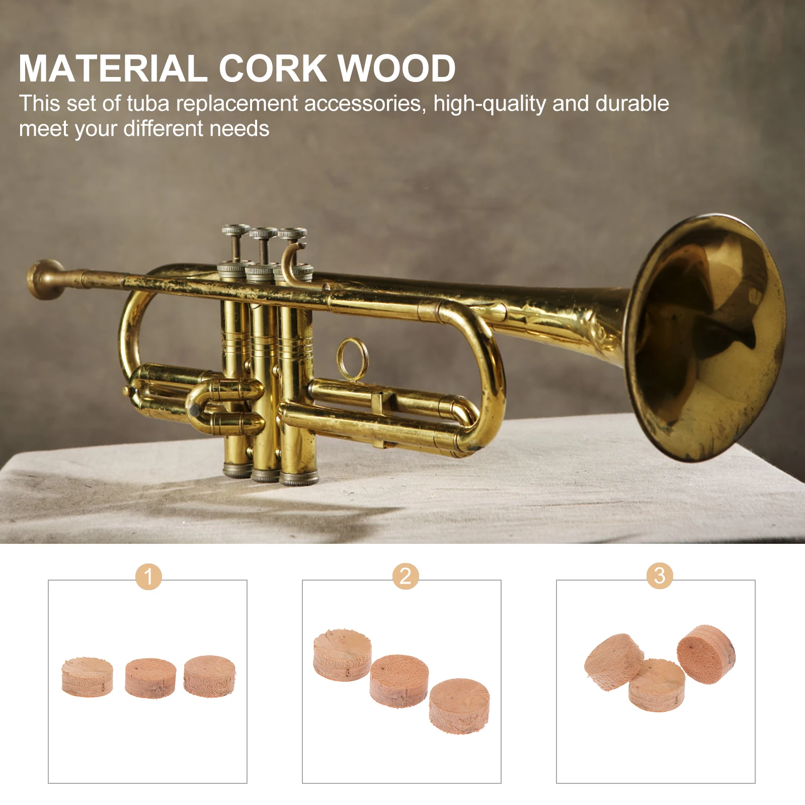 

3Pcs Tuba Cork Pads Sturdy Convenient Trim to Fit Most Tubas Khaki Brass Instrument Key Mats Tuba Water Key Accessories