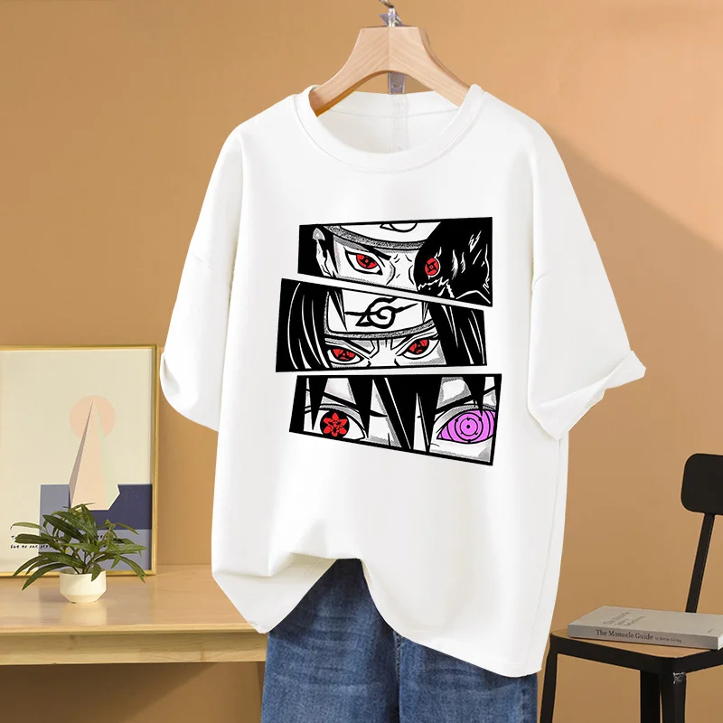 男性と女性のためのナルトアニメプリントTシャツ,うちはサスケ,レジャー,スポーツ,ストリート,カップル,学生