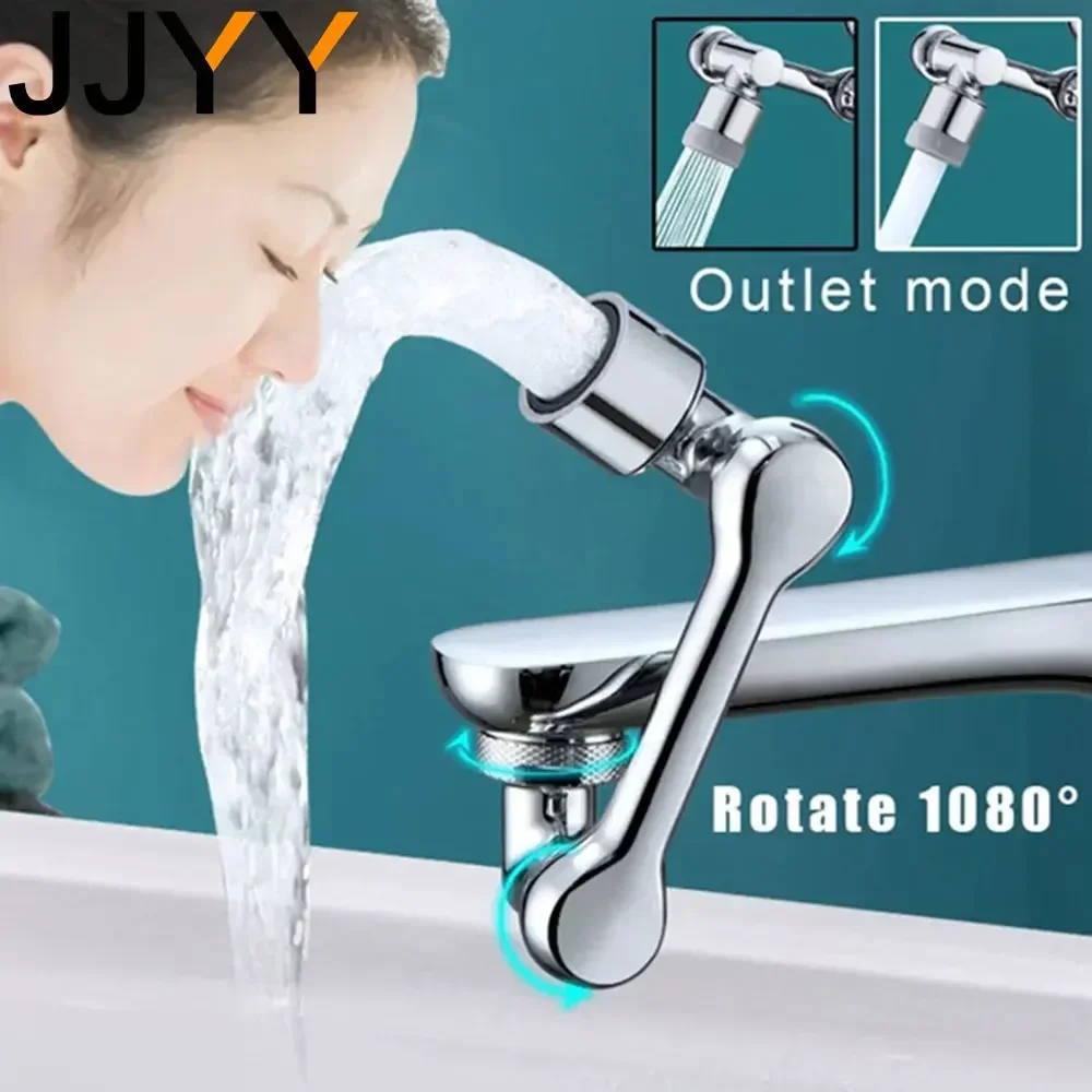 JJYY Universal 1080 Degree Rotatable Robotic Arm Faucet Extender Plastic Splash Proof Filter Nozzle for Kitchen Bathroom