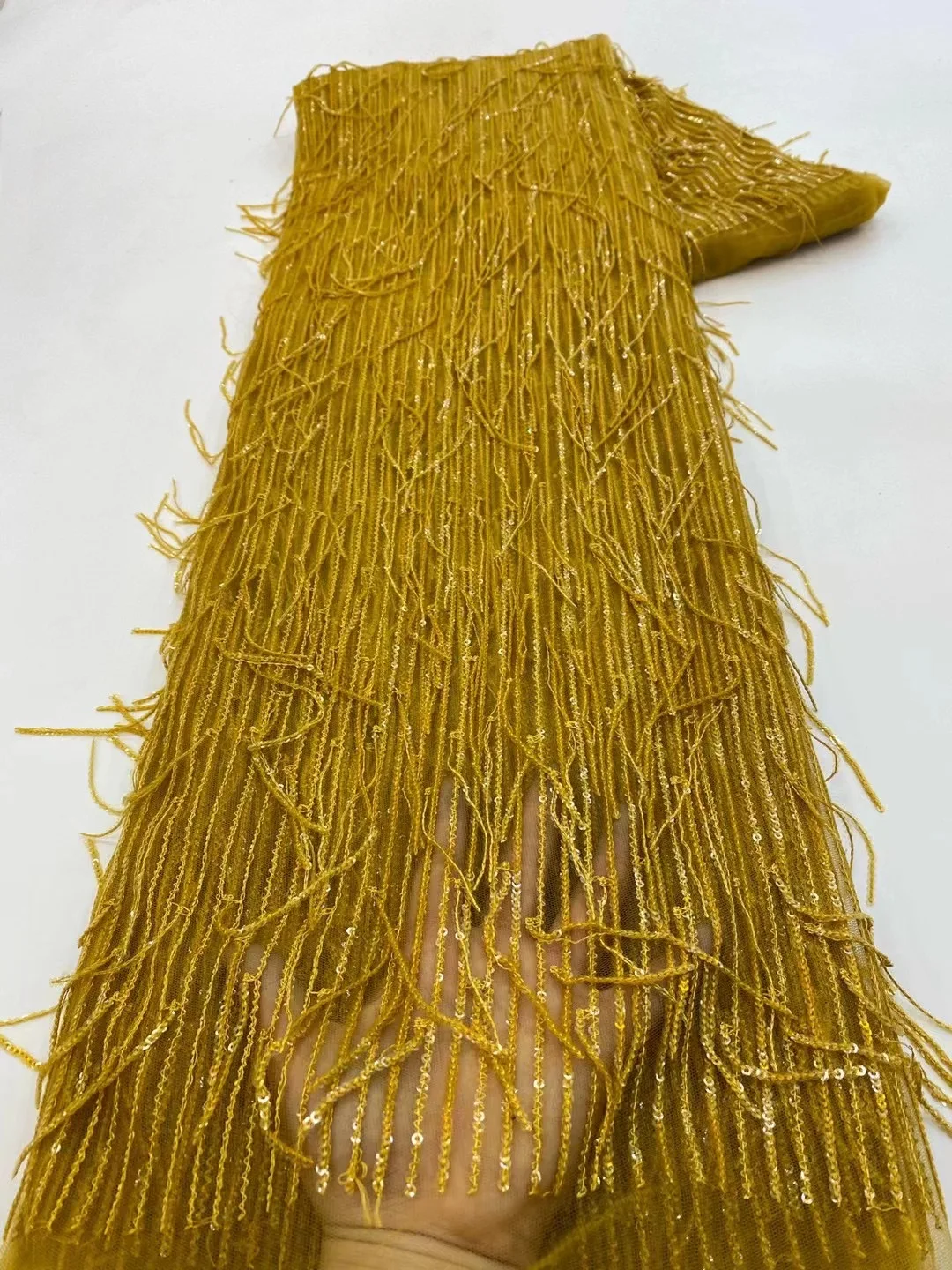 

French Lace Fabric 2023 Embroidery African Fringe Fabric Sequins Net Lace Fabric for Sewing Wedding Party Dress 5 YardsXZ5754