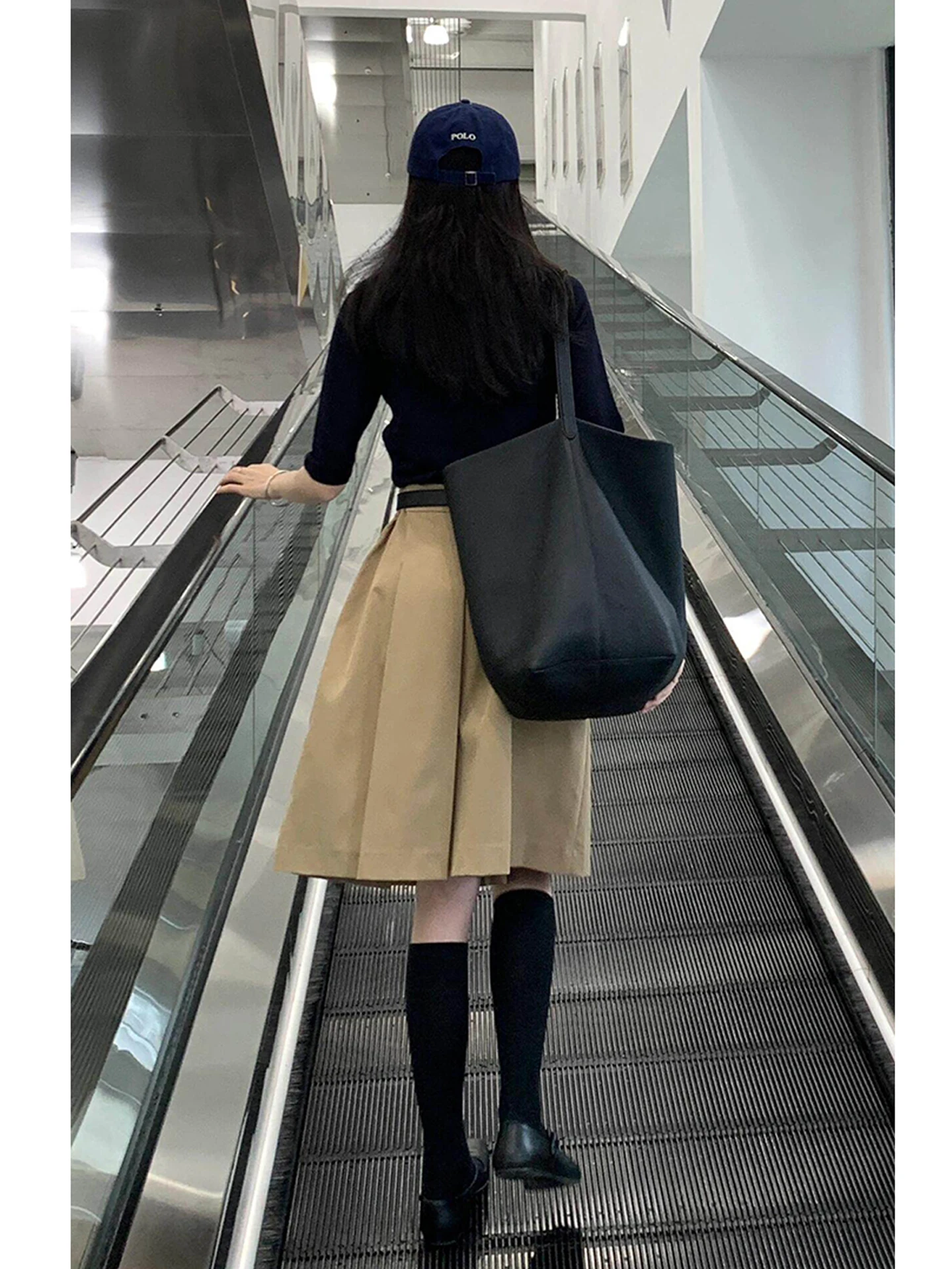 Khaki American Style Pleated High Waist  Skirt Women Summer Anti-Light Slim A-Line Umbrella Skirt Polyester Fiber
