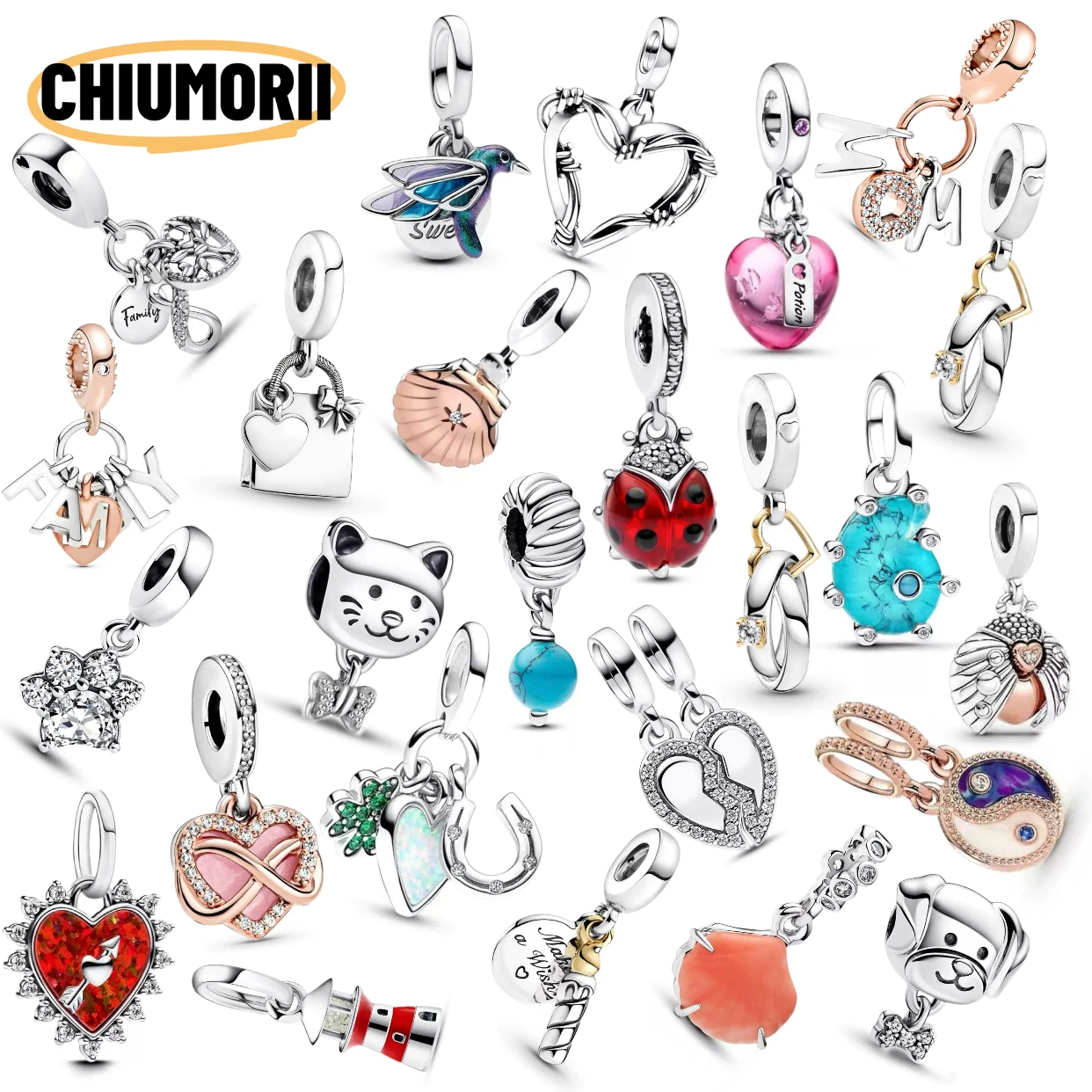 Buchstaben-Mama-Anhänger S925 Reines Silber Vogel Herz Sonne Mond Charm Schlangenkette Perlen Accessoires Damenschmuck Geschenk – Detail 1