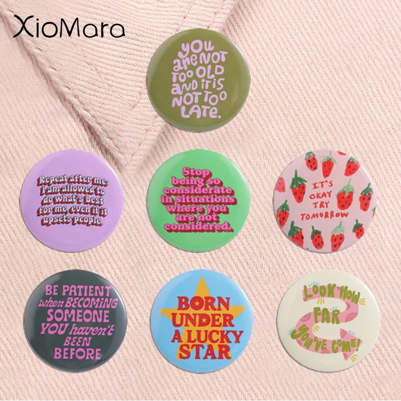 Inspirational Self Care Quote Tinplate Soft Button Pins Born Under Lucky Star It’s Okay Try Tomorrow Badge Jewelry Gifts