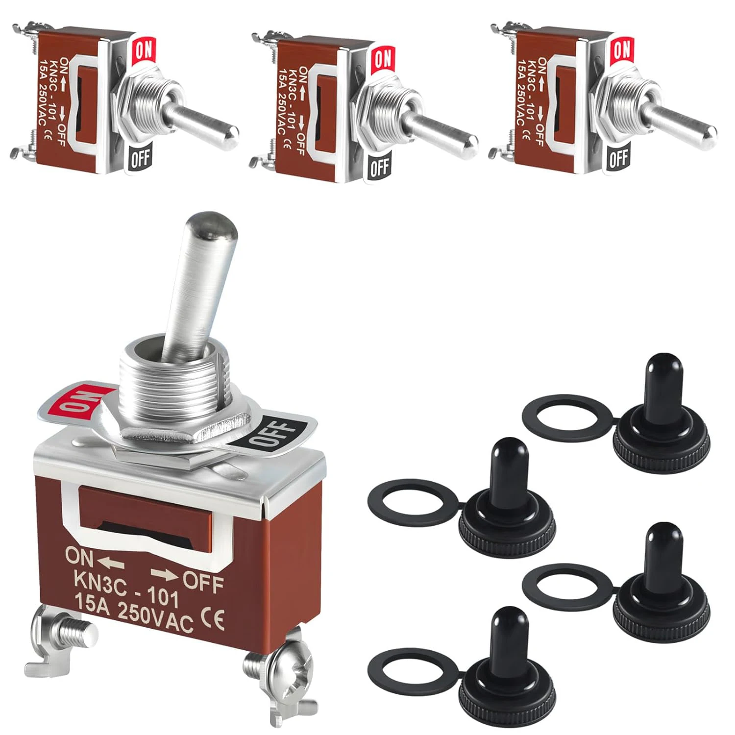 4pcs Toggle Switch 12V DC 125V SPST 2 Pin Waterproof Marine Toggle Switch 12 Volt On Off Switch 30A Heavy Duty with Boot Cover