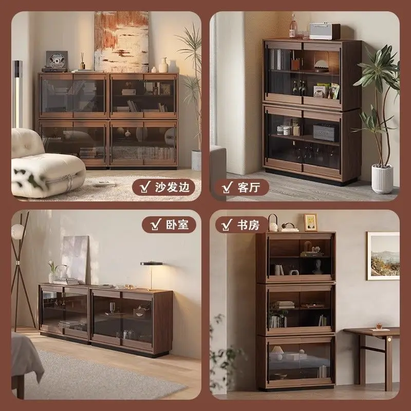 

Solid wood bookcase, black walnut storage cabinet, dust-proof glass wine cabinet, free combination bookshelf, figure display