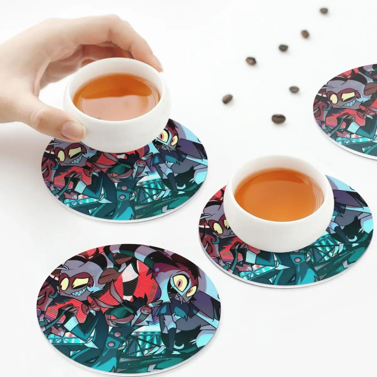 Loona Collage Helluva Boss Anime Coasters Kitchen Placemats  Insulation Cup Coffee Mats For Decor Home Tableware Pads Set of 4