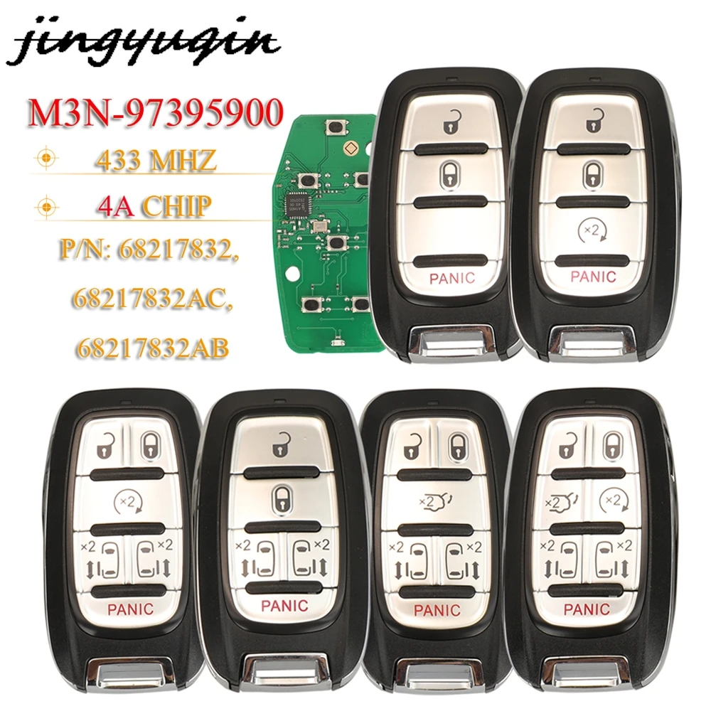 jingyuqin M3N-97395900 68217832AC Proximity Smart Remote Key Fob 433Mhz 4A Chip For Chrysler Pacifica 2017+ Voyager 2020+