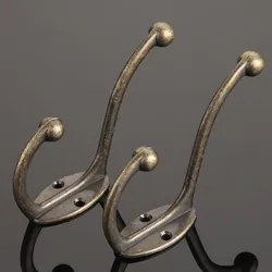 2Pcs Kitchen Bathroom Vintage Bronze Single Hook Metal Wall Mount Hanger for Hanging Key Coat Bag Hat Rustic Robe Cloth +Screws