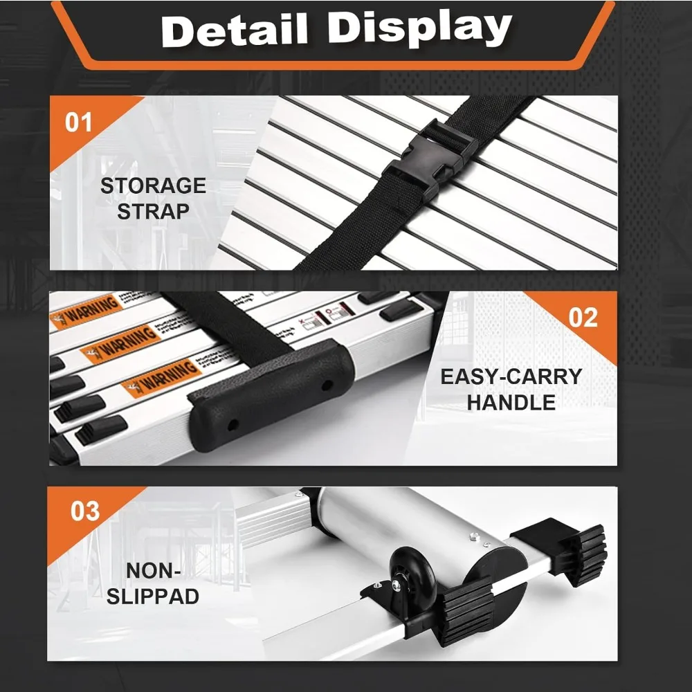 アルミ製軽量伸縮はしご 20.3フィート（ホイール、スタビライザーバー付き、耐荷重330ポンド、頑丈な伸縮式はしご）