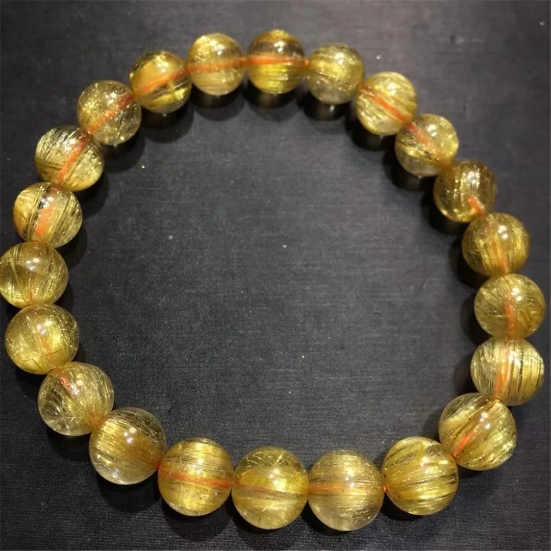 8mm Natural Gold Rutilated Quartz Bracelet Jewelry For Women Men Wealth Gift Beauty Healing Crystal Round Beads Strands AAAAA