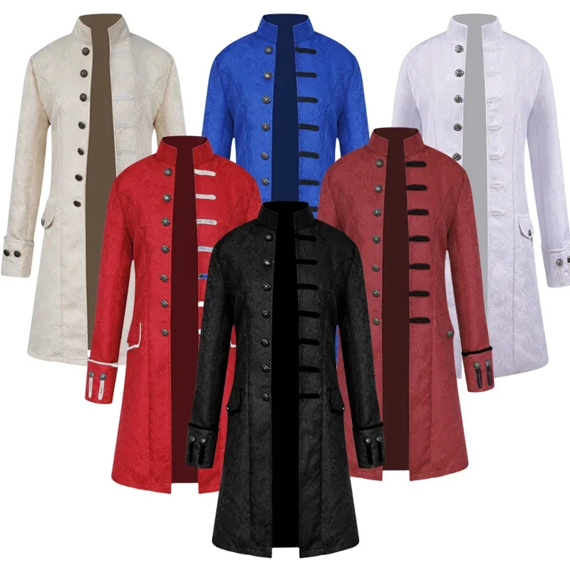 معطف رجالي عتيق من القرون الوسطى سترة قوطي طويلة Steampunk معطف رسمي على الطراز القوطي الفيكتوري الأمير زي الهالوين للبالغين