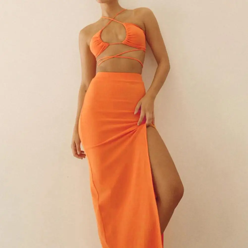 2 Pcs Dress Sets Bandage Cut Out Sexy Halter Neck Top and Skirts Set Bandage Cut Out Sexy Halter Neck Top and Skirts Set