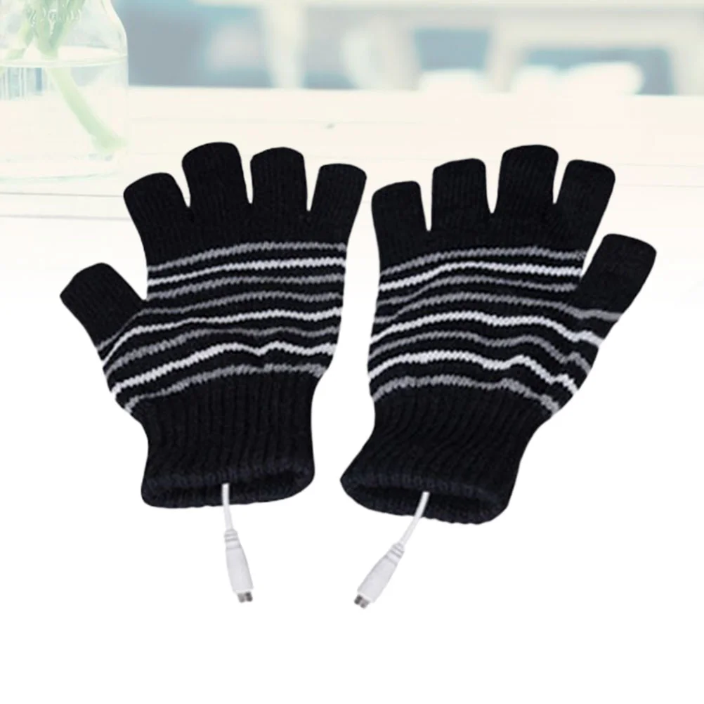 

1 Pair 5V USB Powered Heating Heated Winter Hand Warmer Half-finger Mittens (Black)