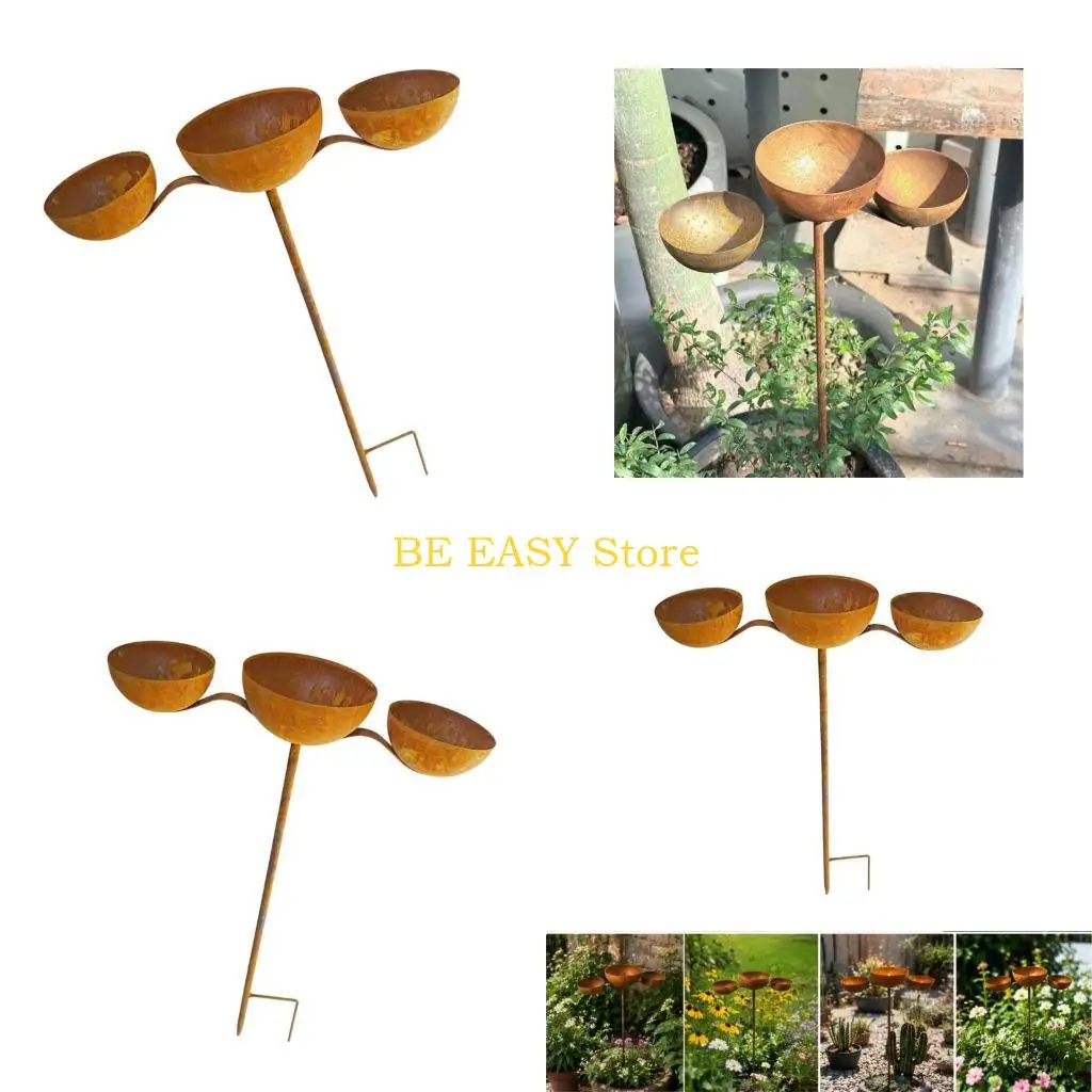 E28F Rusted Metal Rain Harvesting Stake For Garden Landscaping Yard Patios Decoration