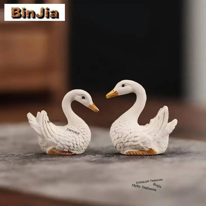 Purpler Sand White Goose Tea Pet Handmade Tea Sculpture Tea Figurine Play Toys Tea Statue Ornaments For Tea Accessories Crafts