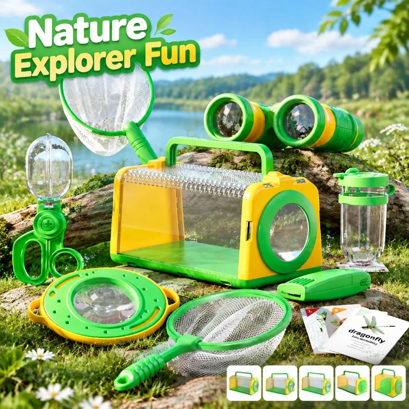 Kids Outdoor Explorer Kit Insect Catcher Breathable Observation Box Telescope Whistle Nature Exploration Toy with Magnifier