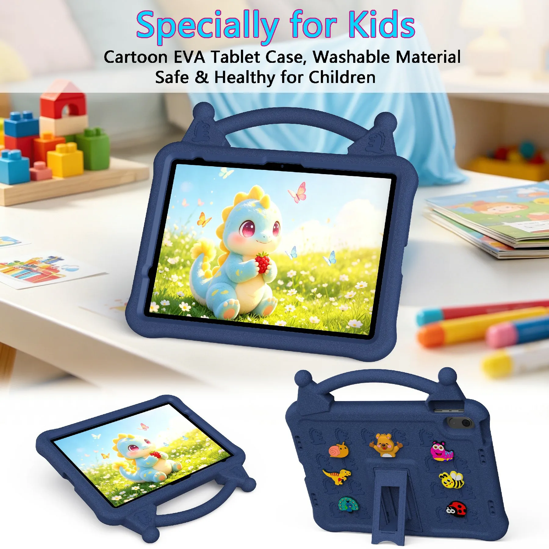 Cartoon EVA Tablet Case for iPad Air 11 (2026) / (2025) / (2024) / iPad (2025) / iPad 10.9 (2022) , Kickstand Kid-Friendly Shock