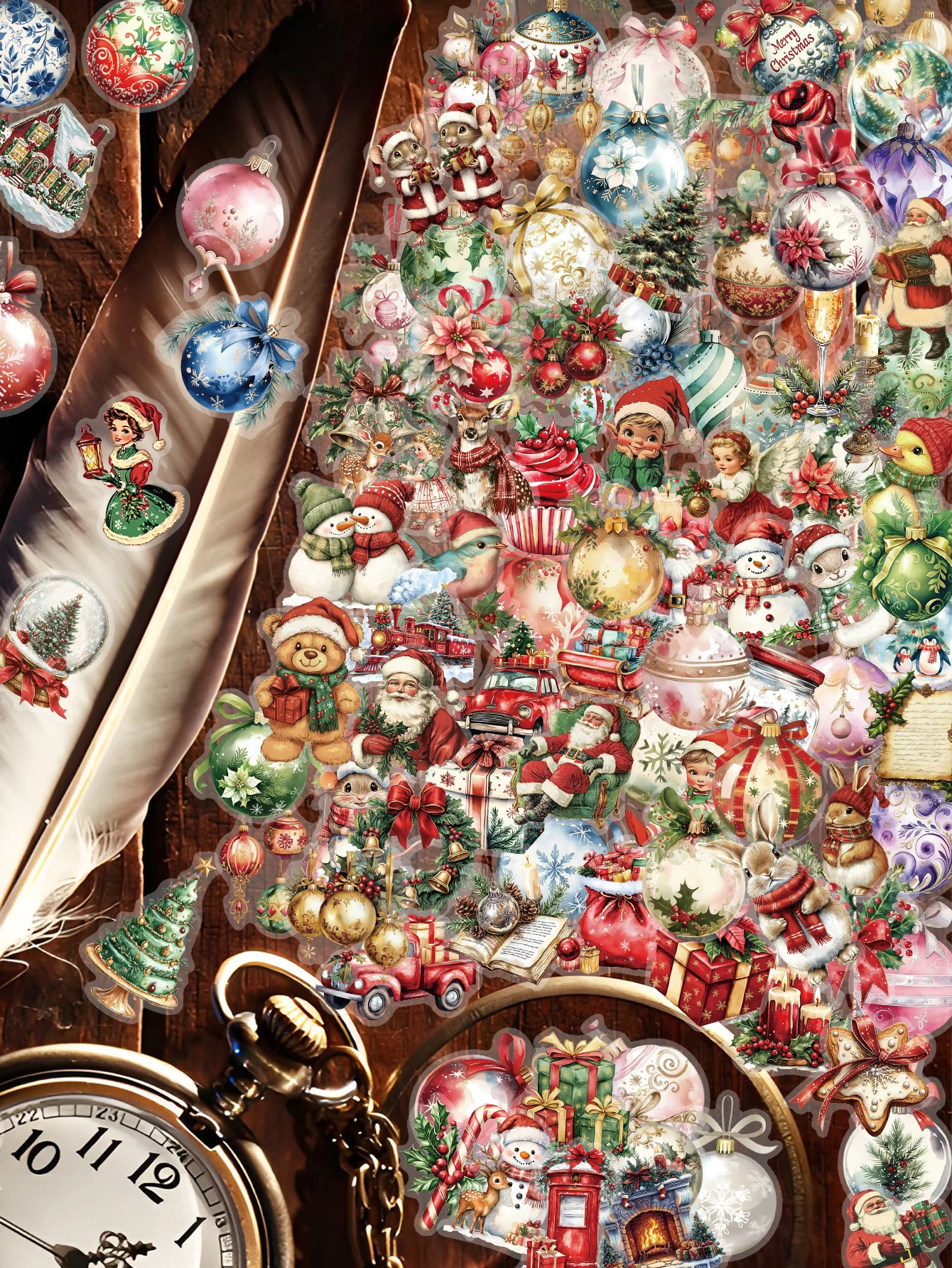 100 Uds. Vintage Navidad mascota pegatina campana Santa Clau muñeco de nieve Reno árbol de Navidad caja de regalo caja de papelería decorativa calcomanía
