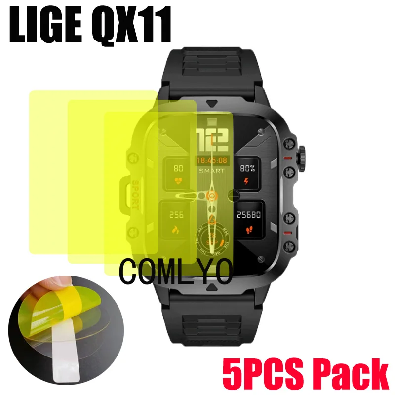 Film protecteur d'écran pour montre intelligente LIGE QX11, housse HD, films en TPU, 5 pièces