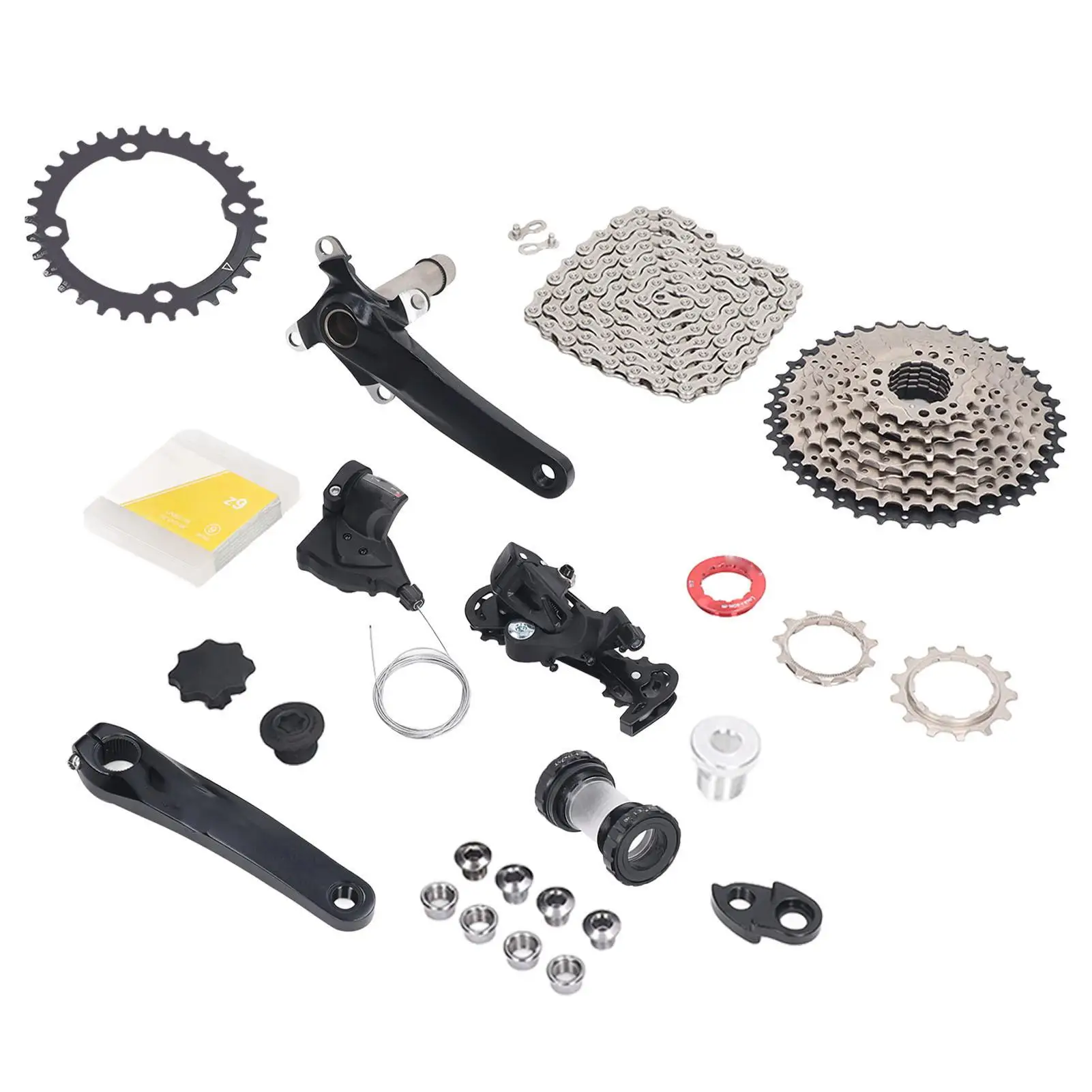 9 Speed Bike Groupset 11-40T Cassette, Crank Shift Lever, Rear Derailleur & Chain Set - 32T/34T/36T Options