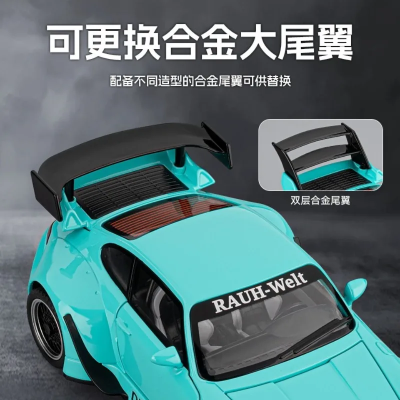 1:22 Scale RWB 993 Diecast Model Car with Light Sound Pull Back Replaceable Rear Wing Collectible Gift for Hobbyists view 4