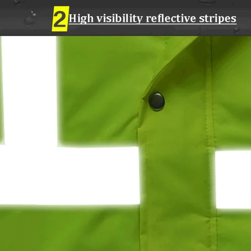 Outdoors Work Hooded Raincoat Jacket Mens Hi Vis Safety Reflective Stripe Waterproof Coat Multi Pockets Windbreaker High-quality