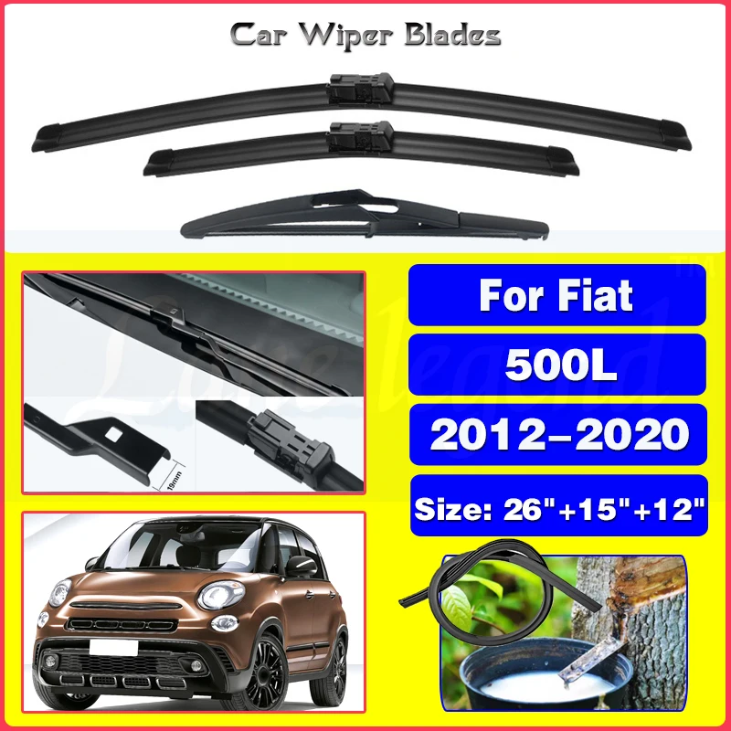 

For Fiat 500L 2012-2020 Car Front Rear Wiper Blades Soft Rubber Windscreen Wipers Auto Windshield 26"+15"+12"2016 2017 2018 2019