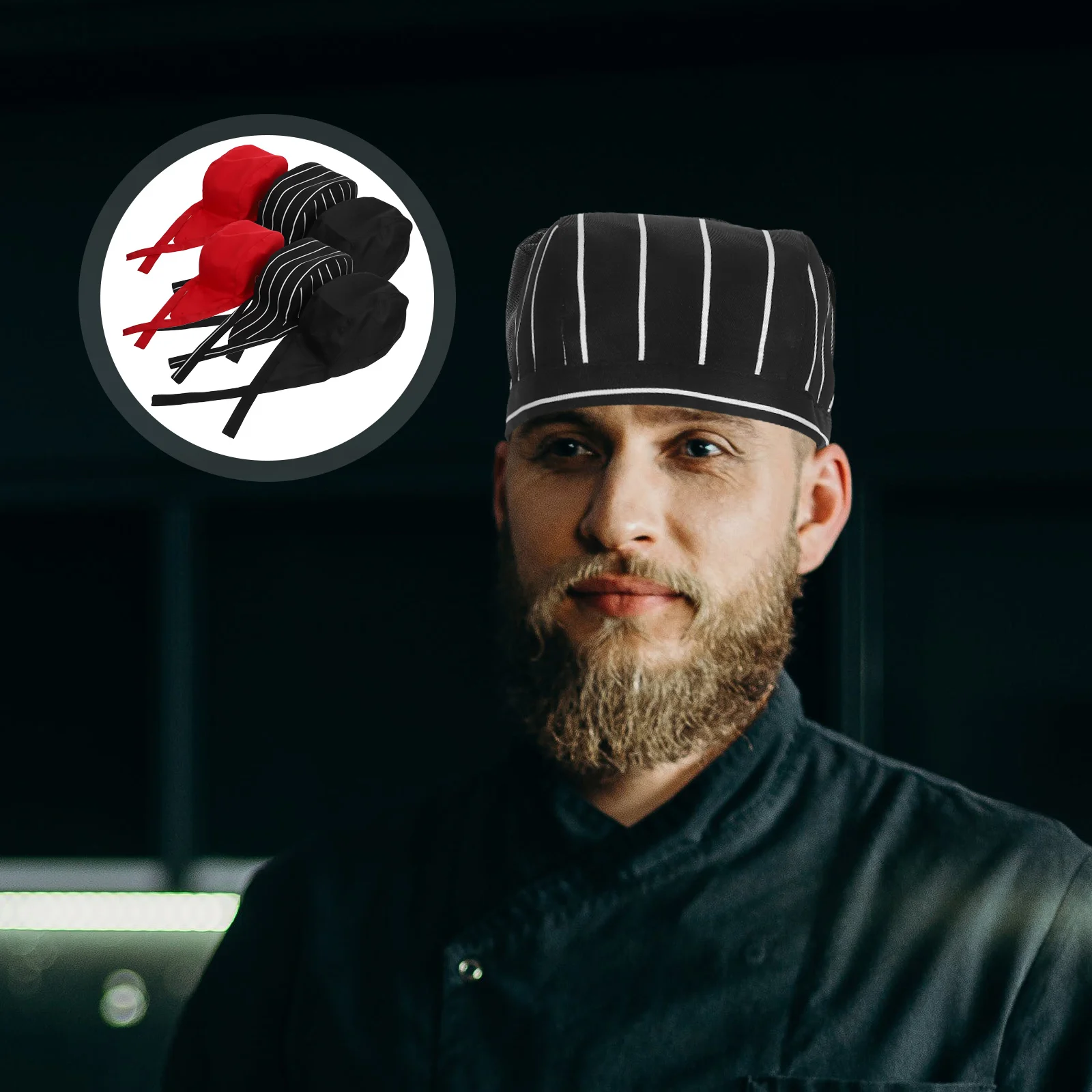 6pcs Chef Hats Breathable Cotton Sweat-Absorbing Adjustable Unisex Kitchen Cap For Cooking Catering Services Washable