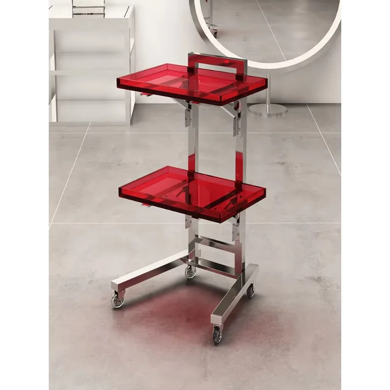 

Hot Sale Silver Stainless Steel Hair Salon Trolley Metal 2 Layer Beauty Salon Tool Cart with Barber Shop Wheels