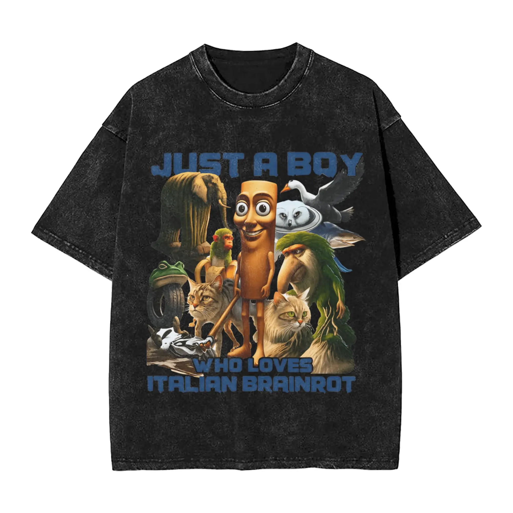

JUST A BOY WHO LOVES Italian Brainrot T Shirt Men's Pure Cotton Humor T-Shirt Crewneck Tee Shirt Short Sleeve Tops Gift Idea