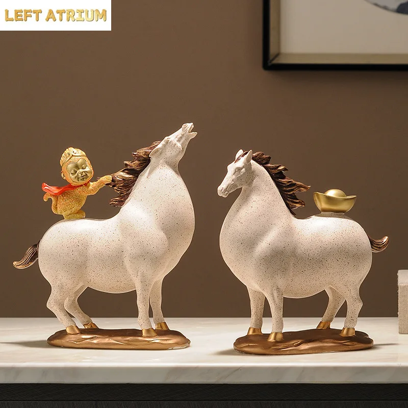Cartoon Horse Sculpture Decoration Resin Figurine Animal Figurine Horse Statue 2-piece Set Office Display Model Handicrafts Gift