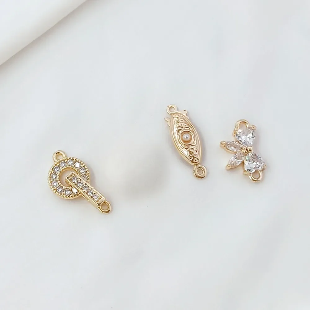

14K Gold-plated Zirconium-inlaid Shell Clasp Round Butterfly Connecting Clasp Diy Pearl Bracelet Finishing Clasp