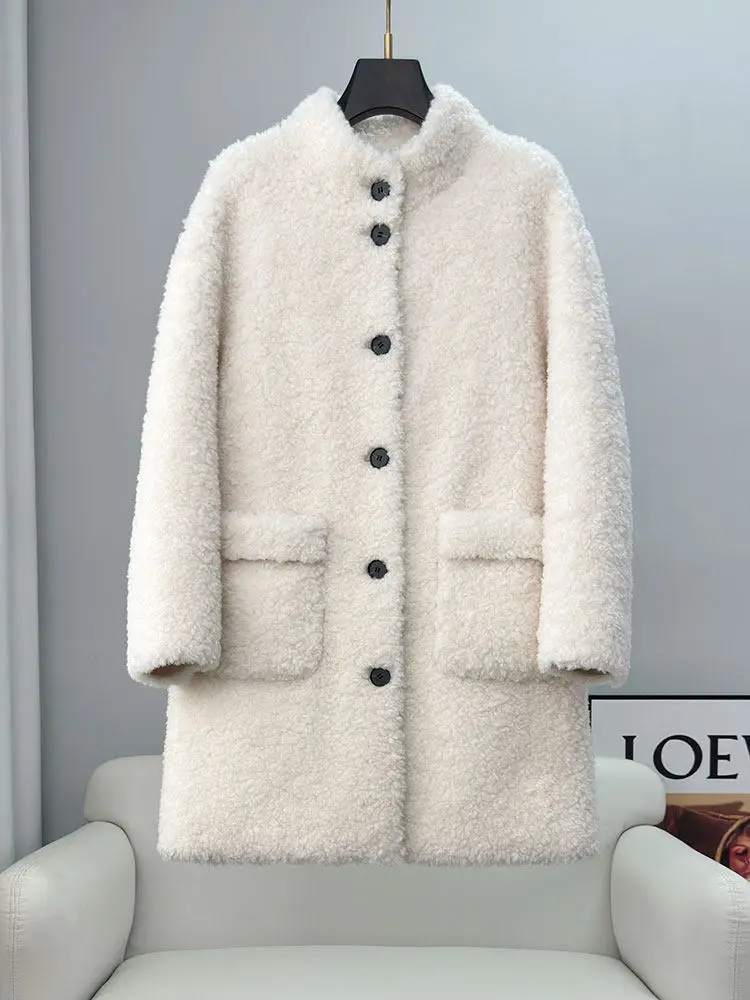 

Пальто из натуральной овечьей шерсти Lazy Wind, женское, из стриженой овчины, средней длины, с интегрированным мехом, новинка зимы 2025