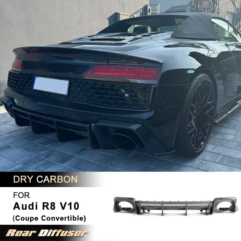 

Car Rear Bumper Diffuser Lip Spoiler for Audi R8 V10 Coupe Convertible 2022 2023 Rear Apron Lip Body Kit Prepreg Dry Carbon