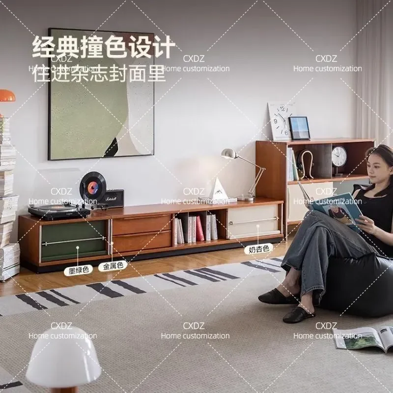 MUU Medieval Style Solid Wood TV Cabinet Floor to Ceiling Living Room Storage Unit for Small Apartments Integrated Locker