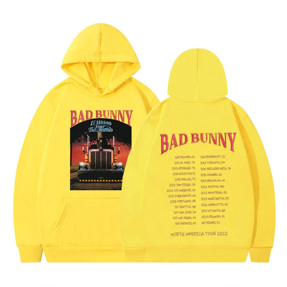 2022 Bad Bunny El Ulitimo Tour Delmundo Tour North American Tour Double-sided Print Hoodie Streetwear Oversized Sweatshirts Tops