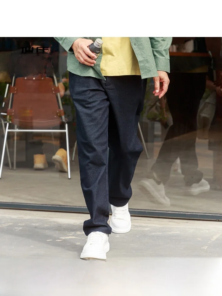 

Warm Volcanic Rock Casual Pants for Middle-Aged And Elderly Men Autumn Winter Straight Leg Pants Mid-High Waist Zipper Closure
