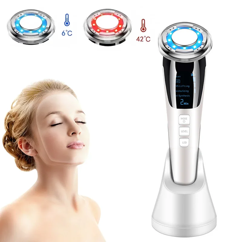 4 in 1 Warming และ Cooling Microcurrent อุปกรณ์บํารุงผิวหน้าสีแดงสีฟ้า Photon Face คอนวดชุดสําหรับความงาม Skin Care ที่บ้าน