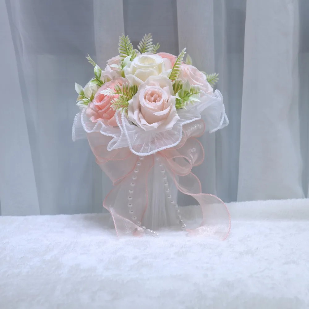 

Elegant Silk Rose Artificial Flowers Bridal Handheld Flower Bouquet Wedding Party Marrige Accessories