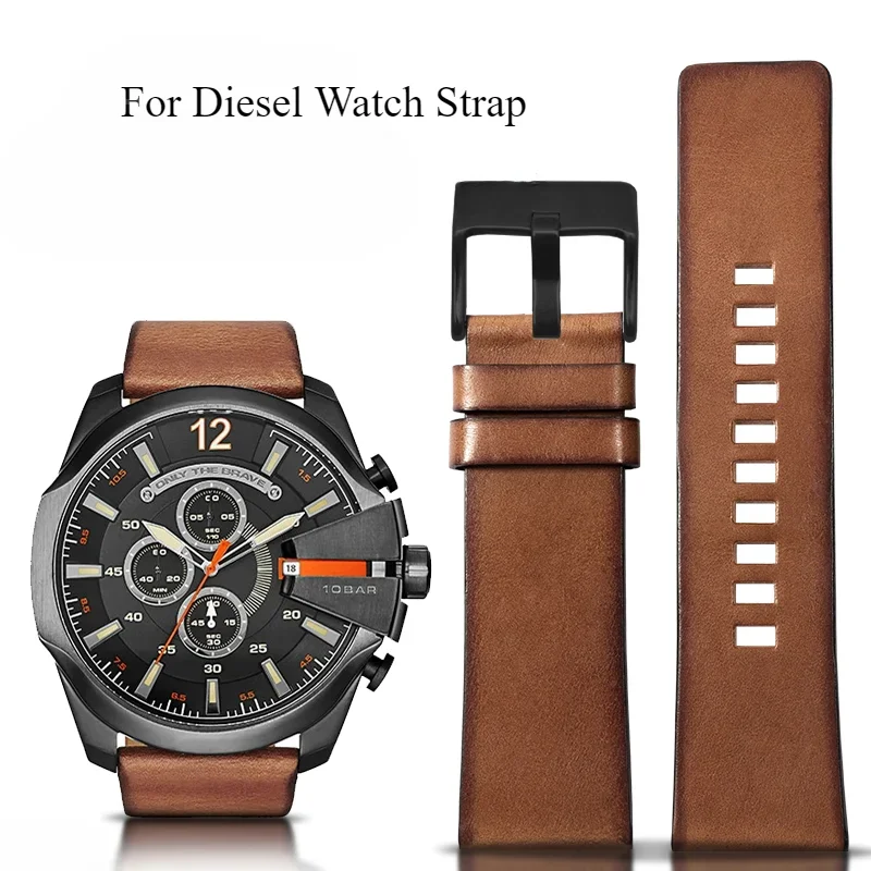 Correas de reloj de cuero de vaca genuino resistentes al desgaste para serie Retro diésel Dz4343 Dz4323 Dz7406 Dz7408 Dz4476 22 24 26mm